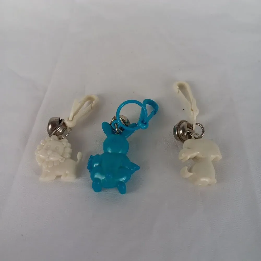 1980s Bell Charms Lion Rabbit Puppy White and Blue Lot Loose Played With Toys